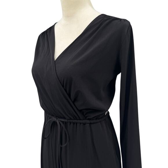 BCBGeneration Black Stretch Surplice V-neck Long Sleeve Cut Out Back Jumpsuit - Picture 7 of 14